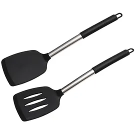 elalove Pfannenwender Set 2-tlg Silikon Edelstahlgriff Hitzebeständig Schwarz