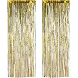 Relaxdays Partyvorhänge 2er Set, Partydeko für Geburstag & Hochzeit, Metallic, Fadenvorhang Glitzer, 100 x 250 cm, gold