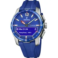 Festina Connected D Titangehäuse silberfarben Kautschukarmband blau, blau