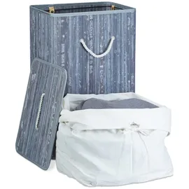 Relaxdays Wäschekorb Bambus, mit Deckel, rechteckig, XL, 83 L, faltbarer Wäschesammler, HBT: 65,5 x 43,5 x 33,5 cm, grau