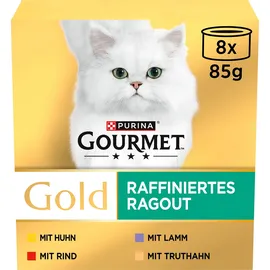 Purina Gourmet Gold Raffiniertes Ragout Katzenfutter nass, Sorten-Mix, 12er Pack (12 x 8 Dosen à 85g)