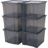 Iris Ohyama - Vielseitige Aufbewahrungsboxen, 30L, 6er-Set, Grau, Leicht schließba Deckel, Stapelbar, Plastik, Für Schrank, Regale, Organisation,
