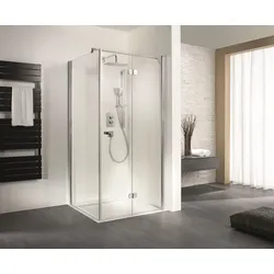 HSK teilgerahmte Seitenwand „Exklusiv“ Glas Linea 02, Profile Chromoptik (Alu Hochglanz poliert), Scharniere Premium Softcube, für 800 mm, B: 750 mm H: 2000 mm