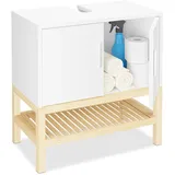 Relaxdays Waschbeckenunterschrank mit Ablage HBT: 60,5x60x33 cm, Bambus - MDF, Badunterschrank Waschbecken, weiß/Natur