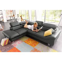 Ecksofa COTTA "Driver L-Form", grau (fango), B:268cm H:73cm T:214cm, Kunstleder SOFTLUX;LEDER BEEFY (ein abgedecktes Spalt-Rindsleder) im Sitz und Rücken (Korpus in Kunstleder);Luxus-Kunstleder;NaturLEDER (echtes Rindsleder) im Sitz und Rücken (Rückseite mit Spannstoff bezogen), Sofas, Ecksofa, mit Kopfteilverstellung, wahlweise mit Bettfunktion & Bettkasten