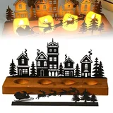 Hojalis Kerzenhalter Advent, Kerzenhalter Adventskranz für 4 Teelicht, Kerzenständer Weihnachten Kerzentablett Metall mit Holz Haltern, für DIY Adventskranz Deko Weihnachten Kerzenteller