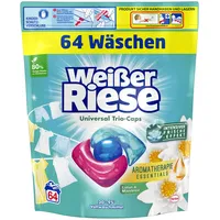 Weißer Riese Universal Trio-Caps Aromatherapie Essentials (64 Wäschen), Waschmittel mit Lotus & Mandelöl, Vollwaschmittel mit ätherischen Ölen und intensivem Frische-Effekt