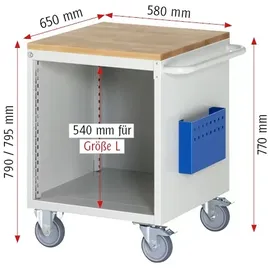 Rau Montagewagen Buche-Top 3 x Schublade-L 3x180mm BxTxH 580x650x795 mm