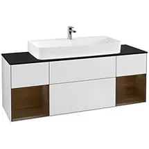 Villeroy & Boch Villeroy und Boch Finion Waschtischunterschrank F212GNMT 160cm, Abdeckplatte black matt, Regale Walnut veneer, White matt lacquer
