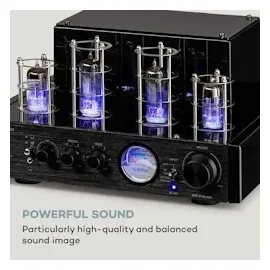 Auna Amp VT Röhrenverstärker HiFi-Verstärker 2x35W RMS BT Opt./Koax./AUX-In, Schwarz-Metallic