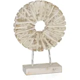 moritz Dekofigur Rune Weiß 35 cm aus Mangoholz Metall Shabby Chic Holzskulptur auf Sockel mit Struktur für Fensterbank Kommode
