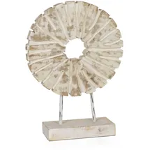 moritz Dekofigur Rune Weiß 35 cm aus Mangoholz Metall Shabby Chic Holzskulptur auf Sockel mit Struktur für Fensterbank Kommode