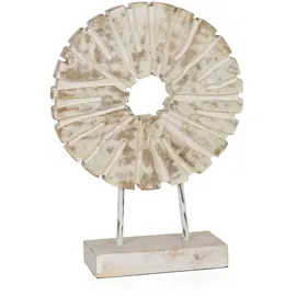 moritz Dekofigur Rune Weiß 35 cm aus Mangoholz Metall Shabby Chic Holzskulptur auf Sockel mit Struktur für Fensterbank Kommode