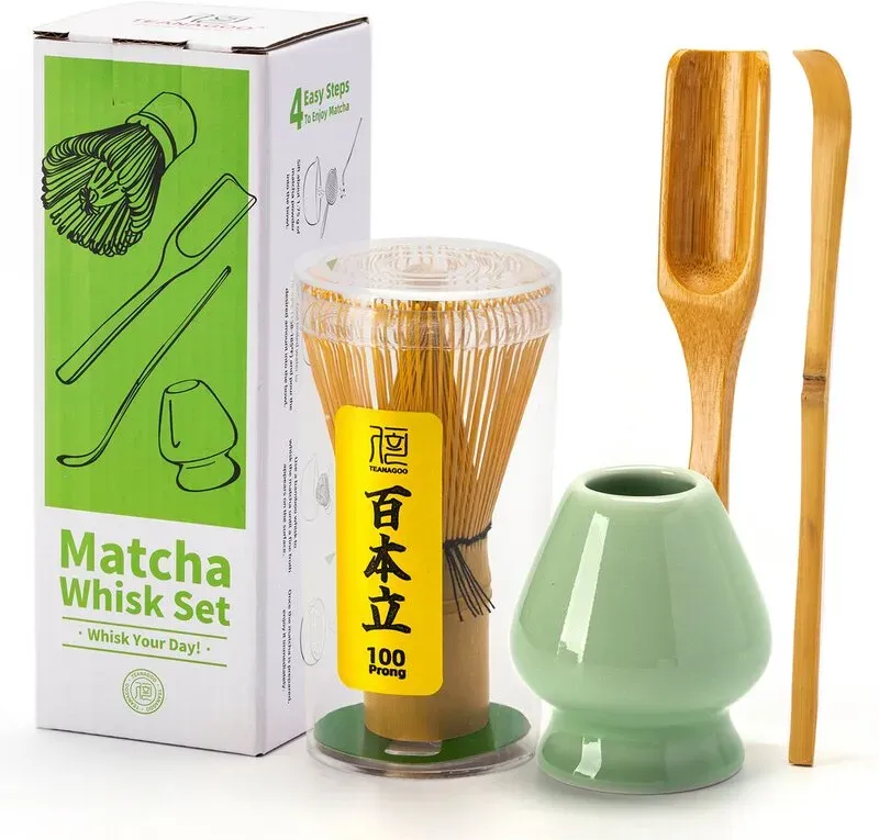 TEANAGOO Matcha-Set, Bambusbesen (Chasen), Grüner Seladon-Besenhalter, Traditioneller Bambuslöffel (Chashaku), Perfekt für Matcha Latte & Traditionelle Zeremonien | Das Ultimative Geschenk für Matcha-Liebhaber, Neujahrsangebot, Top-Geschenkempfehlungen