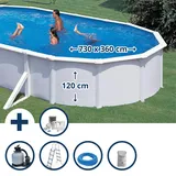 Gre Stahlwandpool Set (6-teilig) hoch oval 730x360x120 cm, Stahl 0,45mm weiß Folie 0.3mm blau ultraweiß|BLAU No Size