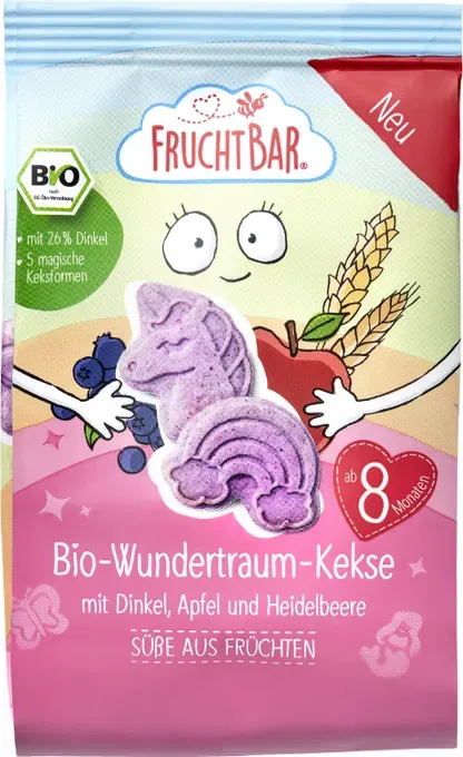 FruchtBar Bio Wundertraum Kekse mit Dinkel, Apfel und Heidelbeere, 100g – Bio, ohne Zuckerzusatz