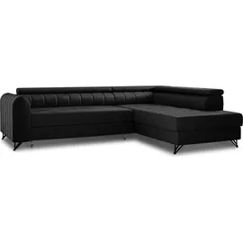 Sofnet Ecksofa Alice mit Schlaffunktion und Bettkasten, Wohnlandschaft mit einstellbare Kopfstützen, Couch, Sofa, Bettsofa, Schlafsofa (Schwarz (Kronos 07),
