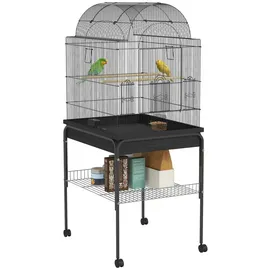 PawHut Vogelkäfig Wellensittichkäfig mit Tablett, Ablagefläche, Futternapf, Papagei Käfig mit Rollen für Wellensittich, Kanarien, Nymphensittich,