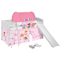 Lilokids Kinderbett Hochbett IDA Landhaus mit Rutsche & Vorhang PAW PATROL ROSA Spielbett 200x90cm