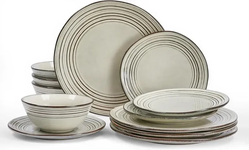 Richmount Twilight Serie Geschirrset - 12-teiliges Keramikset für 4 Personen - Enthält Essteller/Salatteller/Müslischalen - Spülmaschinen- und Mikrowellengeeignet - Erdgrün