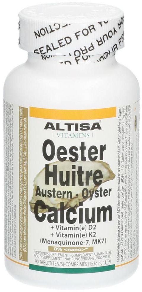 ALTISA Calcium coquilles d'huître 500 mg + Vitamine D2 + Vitamine K2 90 pc(s) comprimé(s)