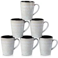 VANCASSO PLUVO Steingut Kaffeetassen Set, 6er Beige 480ml Henkel