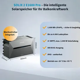 solarmars Balkonkraftwerk Bifazial 1000 W inkl. 800 W Anker Solix Solarbank 2 PRO 1,6 kWh