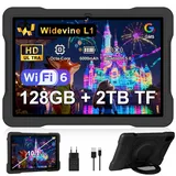 Kinder Tablet 10 Zoll Android mit 5G WiFi 6, Octa-Core, 20GB RAM + 128GB ROM (TF 2TB), 6000mAh,Widevine L1,GMS Certified Kids ,Kinder Pädagogische IWawa App, 2026 Neueste Tablet mit Eva Case - Schwarz
