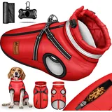 TRESKO® Hundejacke Rot / Größe 3XL Winter mit Reflektoren inkl. 15 Stück Kotbeutel + Spender | Hunderegenmantel wasserdicht | Hundemantel inkl.... - Rot