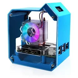 Waveshare Mini Tower Gehäuse Kit für Raspberry Pi 4B, ICE Tower Kühler, OLED Display, RGB-LED