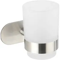 Wenko Zahnputzbecherhalter, silber Metall, Glas, 10x9.5x10 cm, Badaccessoires, Waschplatzzubehör,