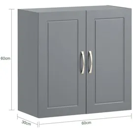 SoBuy Hängeschrank Badschrank Küchenschrank Medizinschrank Wandschrank mit Verstellbarem Regal Für Bad, Küche, Wohnzimmer BHT ca: 60x60x30cm Grau