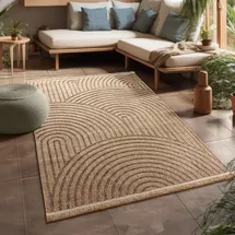 Paco Home Hochwertiger Outdoor Teppich Wetterfest & Pflegeleicht Jute-Sisal-Optik mit Fransen & Hoch-Tief-Effekt Langlebig für Terrasse, Balkon, Garten & Küche, Grösse:120x160 cm, Farbe:Beige 3