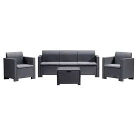 Dmora Lounge-Set für den Außenbereich Dmüh, Gartenmöbel-Set mit Kissen, Sitzbereich für den Innenbereich in Rattan-optik, 100 % Made Italy, Anthrazit