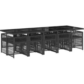 vidaXL 11-tlg. Garten-Essgruppe mit Kissen Schwarz Poly Rattan