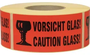 TransPak Warnetiketten 145x70 mm aus Papier mit Aufdruck ''Caution Glas''