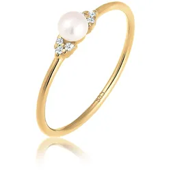 Verlobungsring ELLI DIAMONDS "Süßwasserperle Diamant Brillantschliff (0.03 ct) 585 Gelbgold" Gr. 52, gold (gold, weiß), Fingerringe, Damen, 52mm, 0.006 ct P1 = bei 10-facher Vergrößerung erkennbare Einschlüsse, Gelbgold 585, 1mm