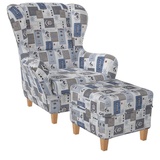 Supellex Sofia Ohrensessel mit Hocker Design Patchwork maritime Motive