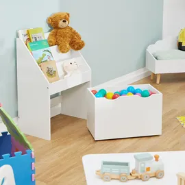 Relaxdays Bücherregal Kinder, HxBxT: 69,5 x 50,5 x 28 cm, 3 Bücherfächer, Spielzeugkiste mit Rollen, Kinderregal, Kinderbücherregal