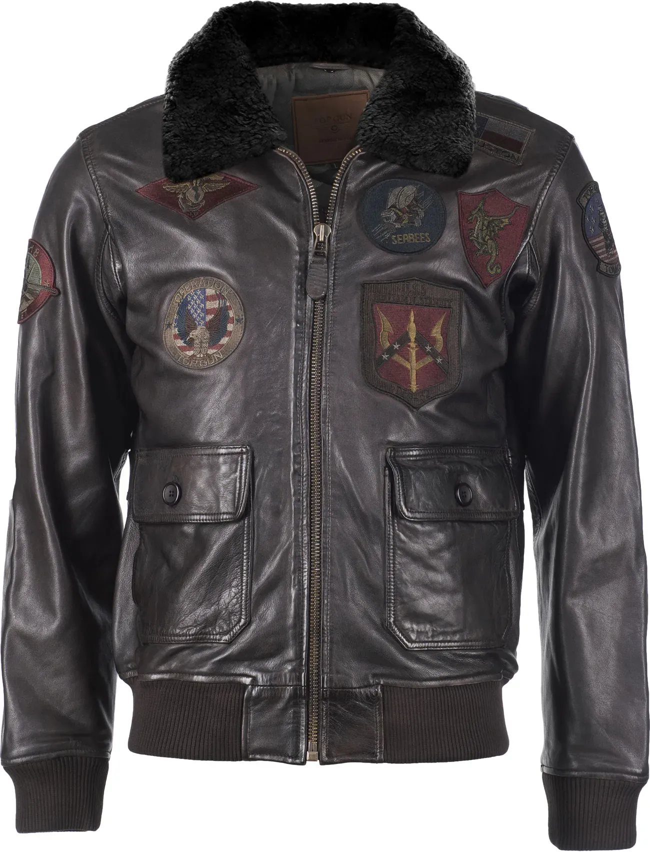 Top Gun Bomber, veste en cuir - Marron - 3XL