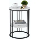 Relaxdays Beistelltisch Marmoroptik, 2 Ablagen, für Wohnzimmer, Metall & MDF, Sofatisch rund, HxD 56x40 cm, weiß/schwarz