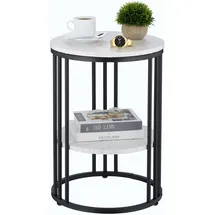 Relaxdays Beistelltisch Marmoroptik, 2 Ablagen, für Wohnzimmer, Metall & MDF, Sofatisch rund, HxD 56x40 cm, weiß/schwarz
