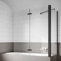 SONNI Breite 120cm Badewannenaufsatz Badewannenfaltwand 2-teilig Faltbar, Schwarz, NANO Einscheibensicherheitsglas mit Nano Beschichtung, für Bade... - Schwarz