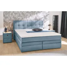 Jockenhöfer Boxspringbett JOCKENHÖFER GRUPPE "Amy", grün (petrol 341, 13), L:217cm, Bezug Bett: samtähnlich (100% Polyester);Topper und Matratzenspiegel: 100% Polyester, Komplettbetten, Boxspringbett, mit Bettkasten und Kaltschaum-Topper, erhältlich in 140 & 180cm