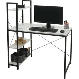 Mendler Schreibtisch mit Regal HWC-K81, Laptoptisch Bürotisch Arbeitstisch, 100x60cm Metall MDF ~ Marmor-Optik weiß