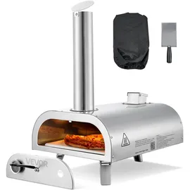 Vevor Pizzaofen Outdoor 12 Zoll Pellet-Pizzaofen, tragbarer Pizzaofen mit eingebautem Thermometer & holzbefeuerter & Pizzastein & Schaufel & Tragetasche Pizzamaker aus Edelstahl, für Garten Camping