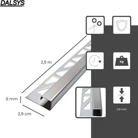Dalsys Fliesenschiene Eckprofil Quadratprofil Edelstahl Gebürstet 2,5m x 8mm, Fliesenprofil
