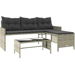 vidaXL Gartensofa in L-Form mit Tisch und Kissen Hellgrau Poly Rattan