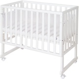 roba Stuben- & Beistellbett safe asleep® 3 in 1-45 x 90 cm Höhenverstellbar - Komplettes Anstellbett mit Matratze + Canvas Barriere - Mesh Umrandung - Bett Set für Babys - Holz weiß