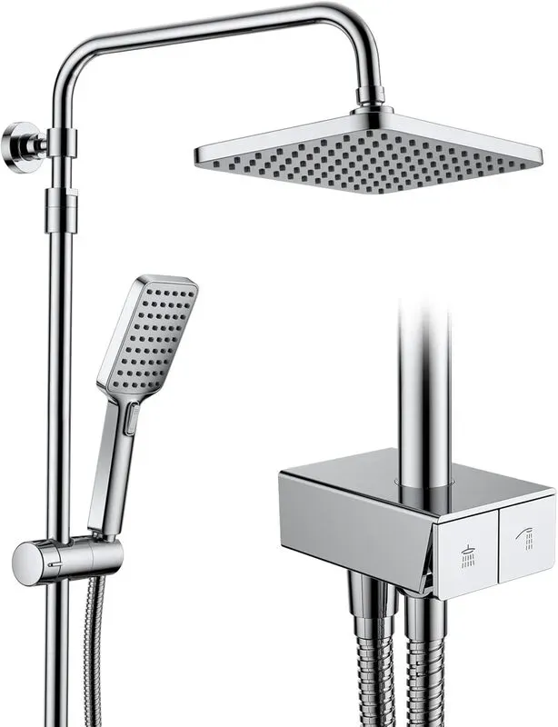 HOMELODY Dusche ohne Armaturen mit Klaviertasten, Dusche Armaturen Komplett-Set, Große Quadratische Regendusche ohne Armaturen, Ideal für Nachrüstung, Regenwald-Dusche, Höhenverstellbare Dusche